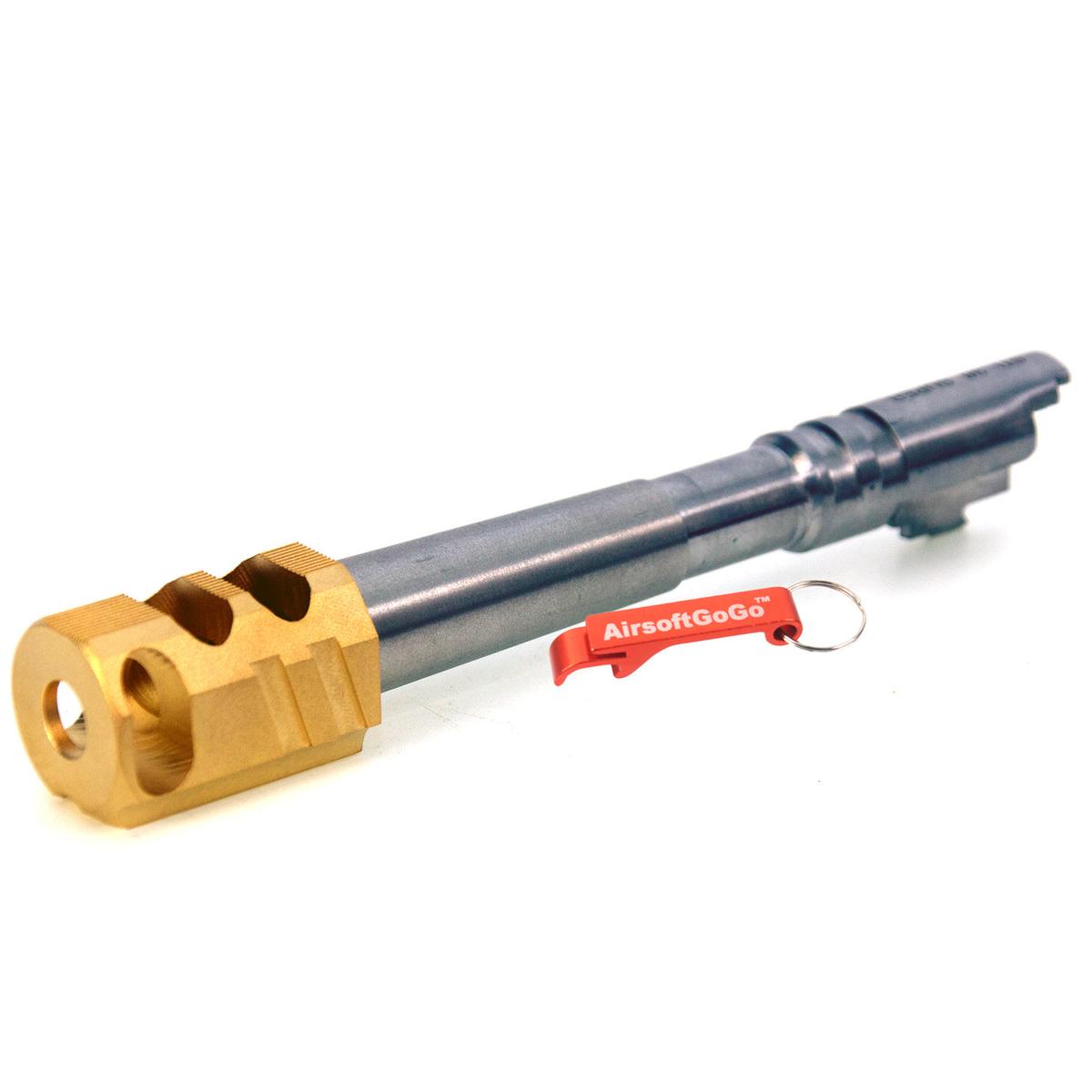 マルイ ハイキャパ5.1用カスタム ステンレス鋼製アウターバレル & 銅製コンペンセイターセット (ゴールド)-AIRSOFT GOGO エアガン・サバゲー用品通販