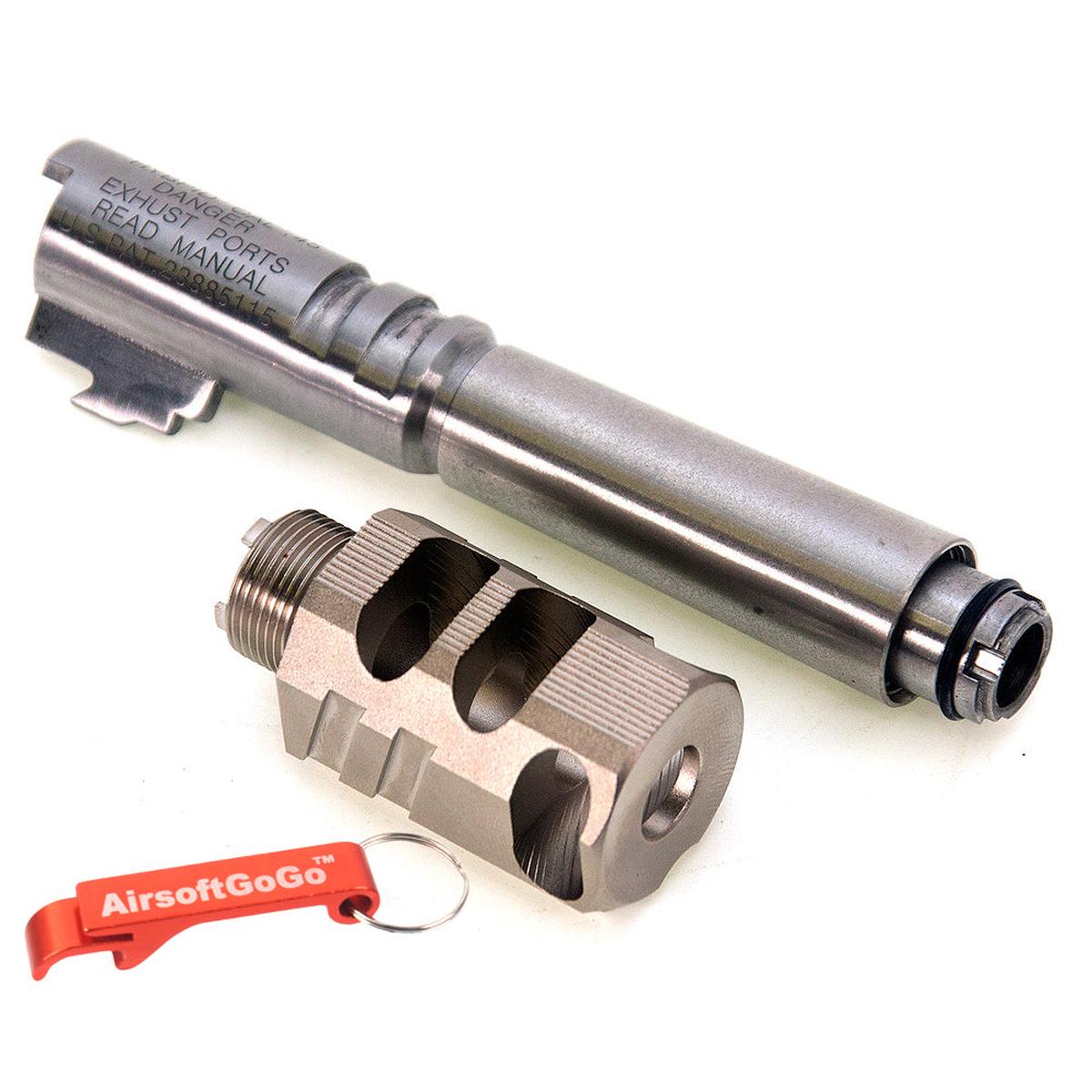 マルイ ハイキャパ5.1用カスタム ステンレス鋼製アウターバレル & 銅製コンペンセイターセット (シルバー)-AIRSOFT GOGO エアガン・サバゲー用品通販