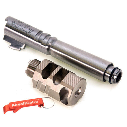 マルイ ハイキャパ5.1用カスタム ステンレス鋼製アウターバレル & 銅製コンペンセイターセット (シルバー)-AIRSOFT GOGO エアガン・サバゲー用品通販