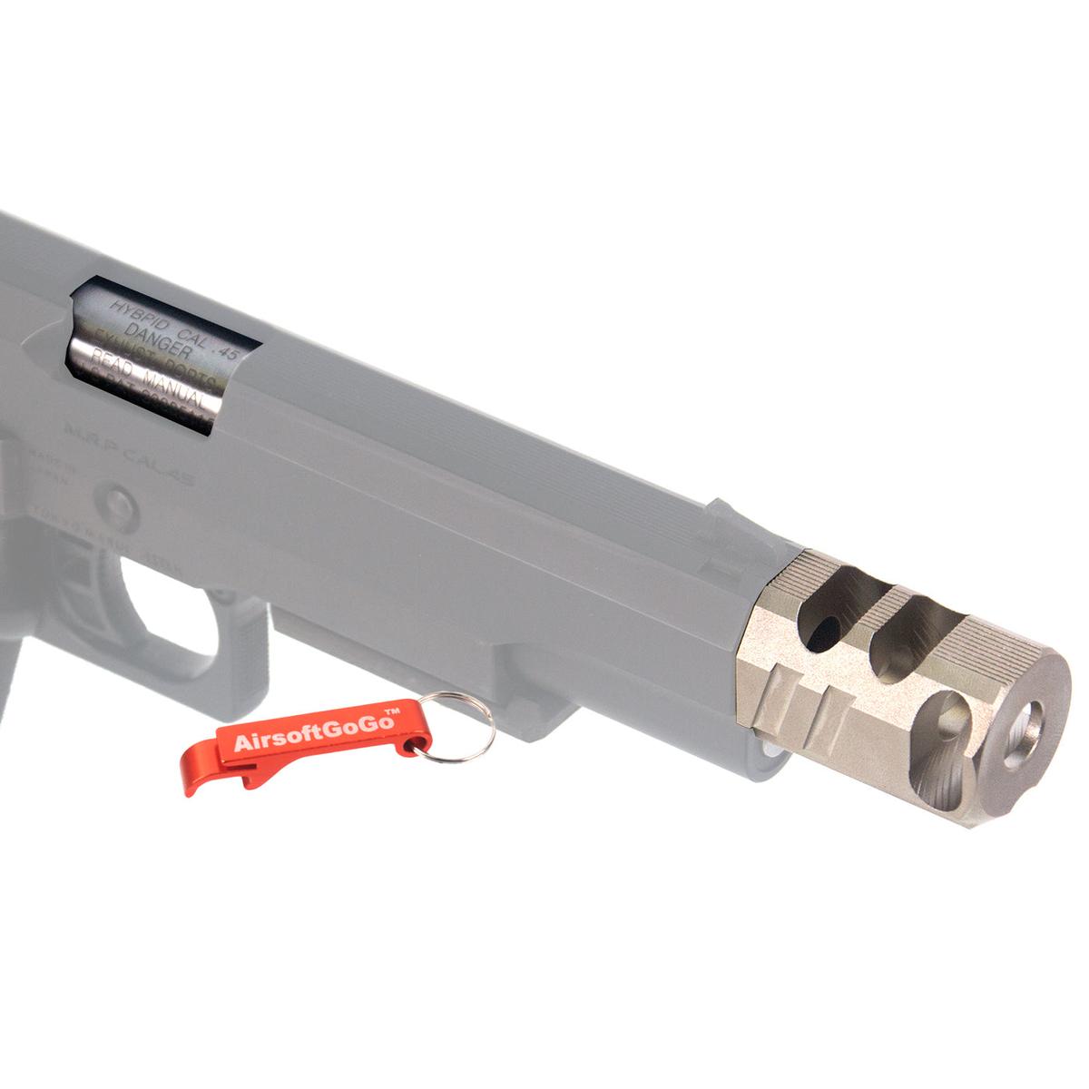 マルイ ハイキャパ5.1用カスタム ステンレス鋼製アウターバレル & 銅製コンペンセイターセット (シルバー)-AIRSOFT GOGO エアガン・サバゲー用品通販