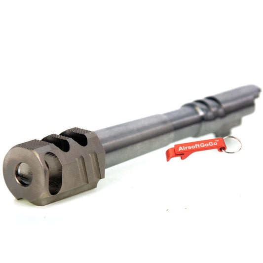マルイ ハイキャパ5.1用カスタム ステンレス鋼製アウターバレル & 銅製コンペンセイターセット (シルバー)-AIRSOFT GOGO エアガン・サバゲー用品通販
