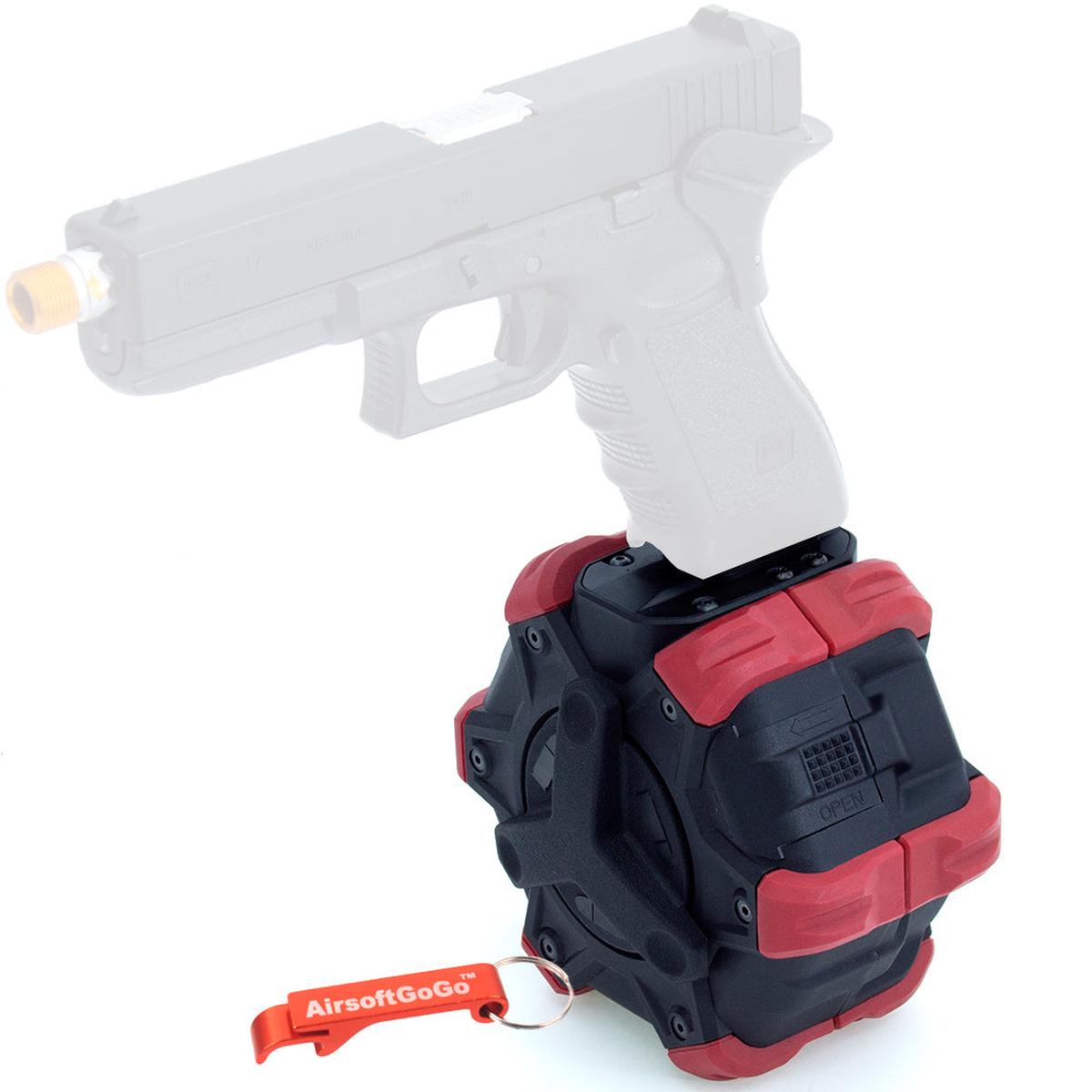 マルイ / WE / AW VXの G17、G18c、G19、G23、G26、G34 ガスブローバック用 ARMORER WORKS メタル 350連ドラムマガジン (ブラック)-AIRSOFT GOGO エアガン・サバゲー用品通販