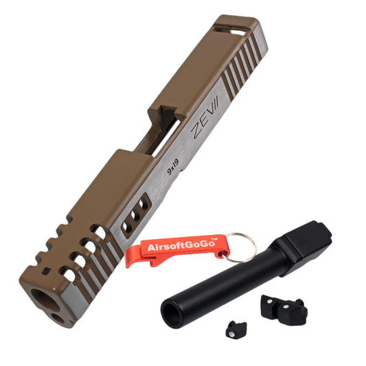 マルイG17ガスブローバック用カスタムスライド ZEVタイプ (茶色本体・黒色バレル)-AIRSOFT GOGO エアガン・サバゲー用品通販