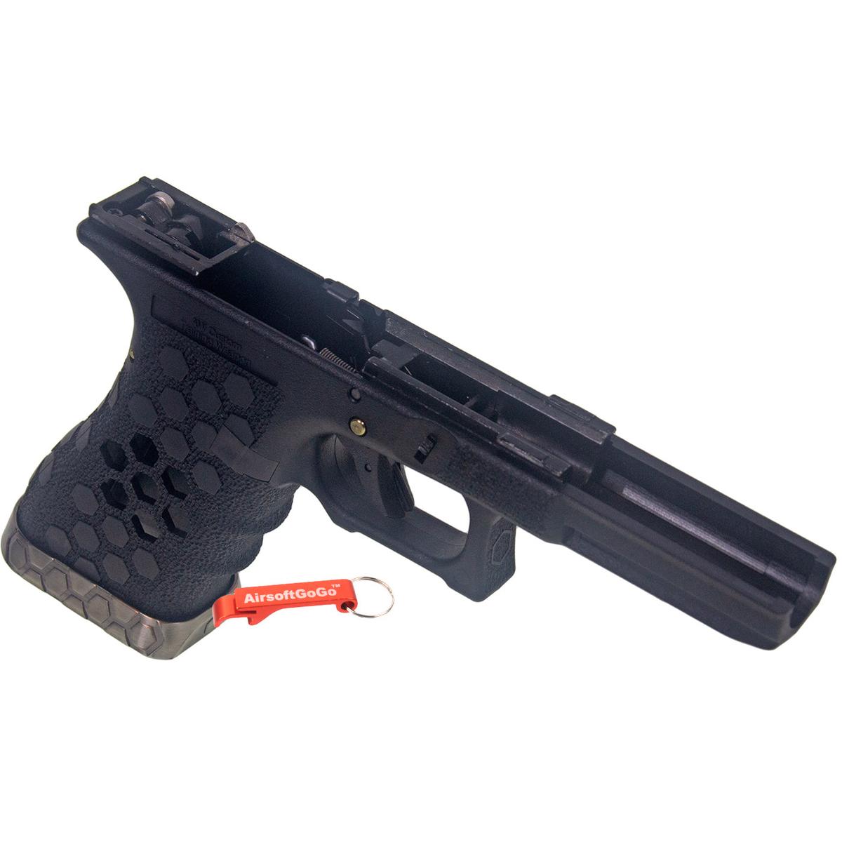 WE G17 G34 GBB対応 HEXカットタイプ カスタムグリップセット (ブラックカラー)-AIRSOFT GOGO エアガン・サバゲー用品通販