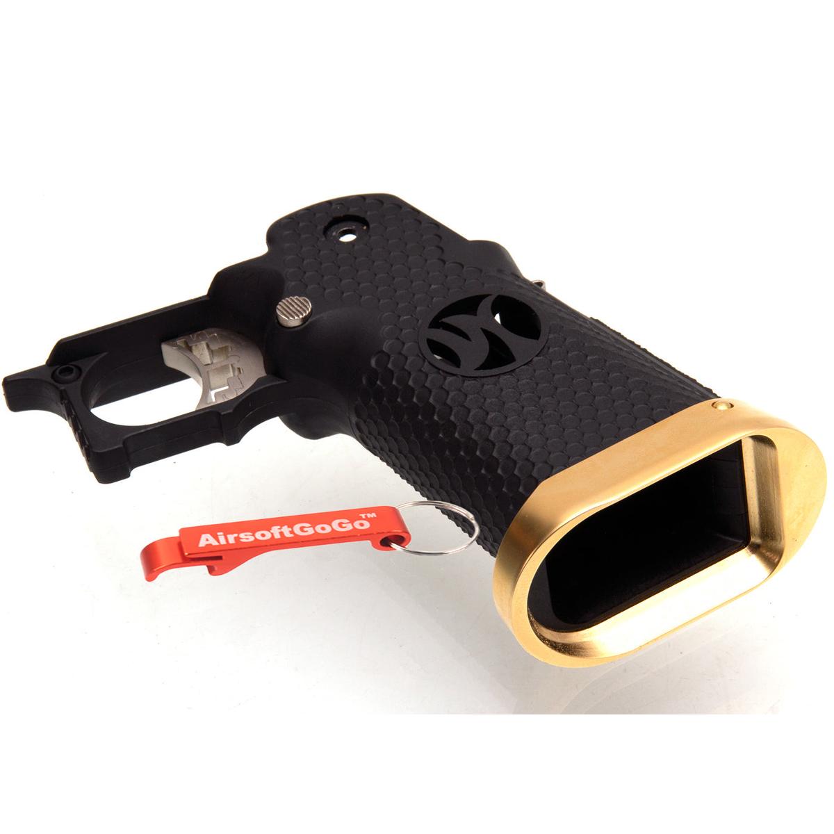 WE / マルイ ハイキャパ5.1・4.3 GBB ガスブローバック用IPSC グリップセット (ブラック＆ゴールド)-AIRSOFT GOGO エアガン・サバゲー用品通販