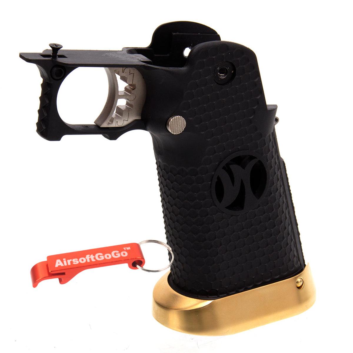 WE / マルイ ハイキャパ5.1・4.3 GBB ガスブローバック用IPSC グリップセット (ブラック＆ゴールド)-AIRSOFT GOGO エアガン・サバゲー用品通販