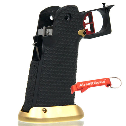 WE / マルイ ハイキャパ5.1・4.3 GBB ガスブローバック用IPSC グリップセット タイプ3 (ブラック＋ゴールド)-AIRSOFT GOGO エアガン・サバゲー用品通販