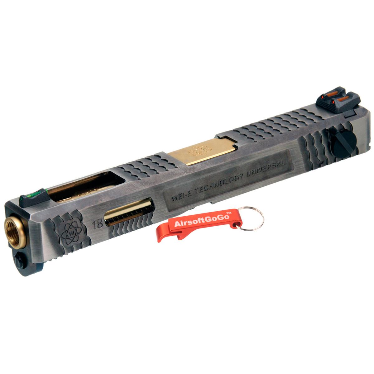 WE/マルイ ガスブローバック G18C用 WEI-Eカスタム 金属製スライド Sタイプ (金バレル)-AIRSOFT GOGO エアガン・サバゲー用品通販
